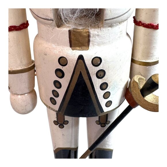 Vintage Wooden Nutcracker Soldier Figurine 14" Mustache Fur Hat & Sword Red Gold - Picture 10 of 13